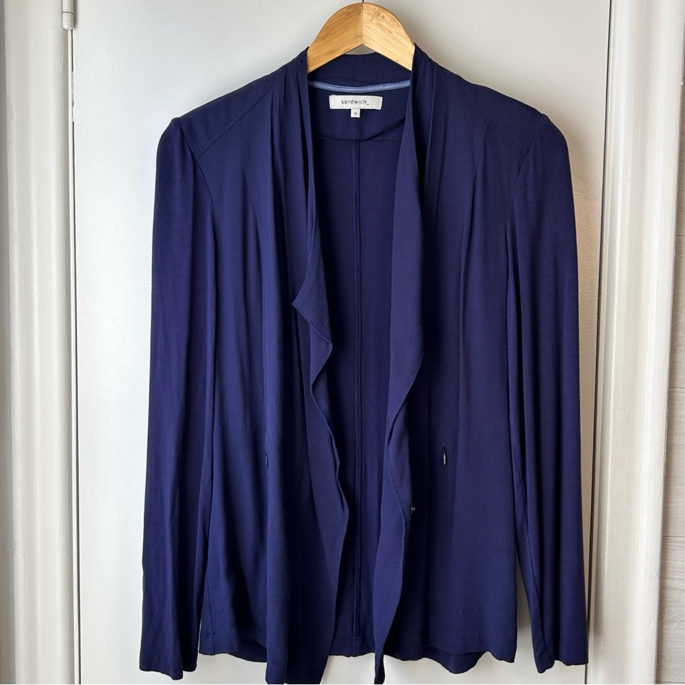 Sandwich_ Mixed Media Cascading Jacket Blue
